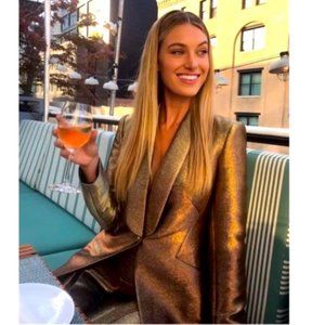 Ramy Brook Dahlia Gold Lame Shawl Collar Blazer Size 4